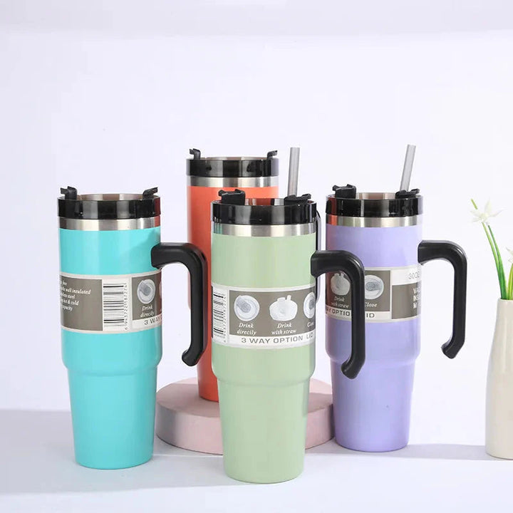 Insulated Cup with Straw and Handle