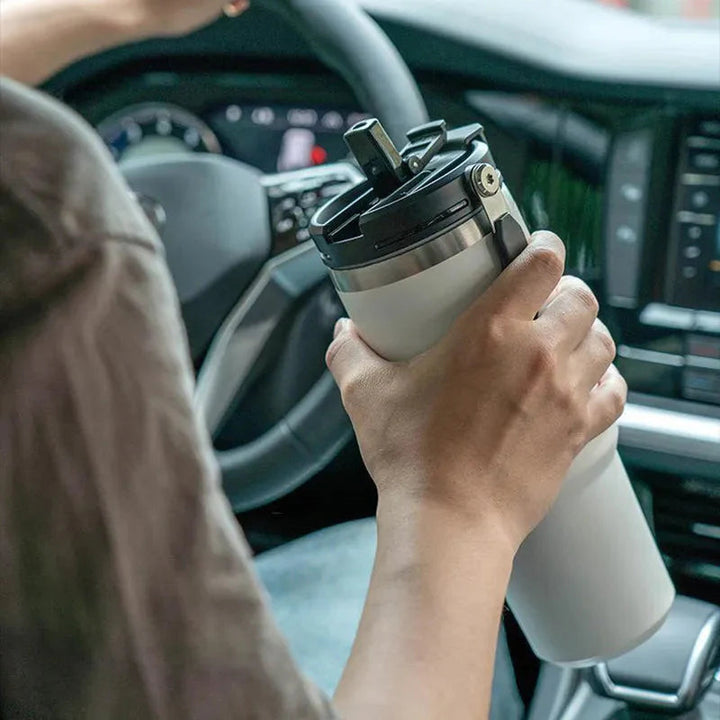 Insulated Water Bottle with Straw that fits in Cup Holder